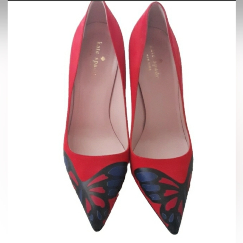 Kate Spade Butterfly Wings Suede Heels Courts 8 Italy..mint - Picture 2 of 6